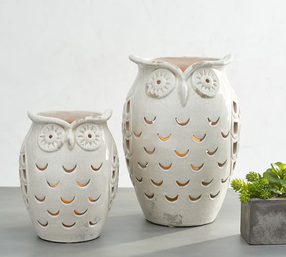 Ceramic Owl Hurricane Candle Holder Pottery Barn