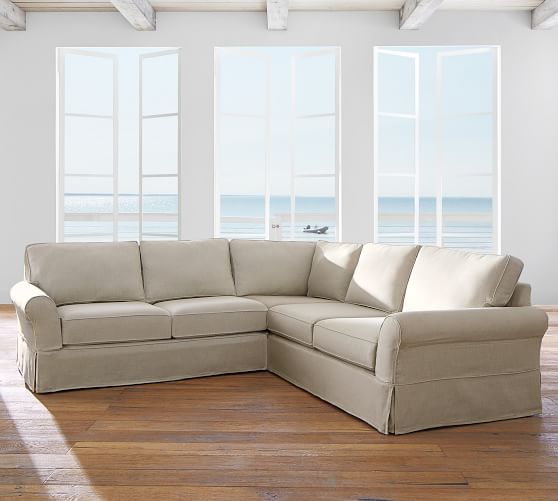 Pb Comfort Roll Arm Slipcovered 3 Piece L Shaped Sectional With