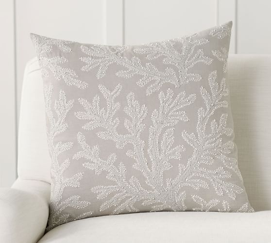Gray Coral Embroidered Decorative Pillow Cover Pottery Barn