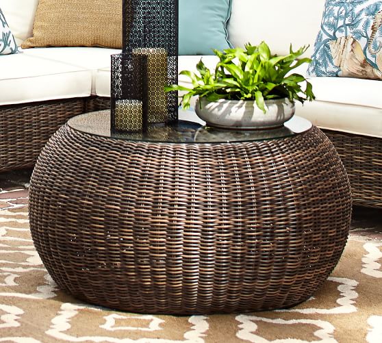 Torrey All Weather Wicker Outdoor Coffee Table Pouf Espresso