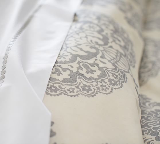 Gray Asher Medallion Organic Percale Patterned Duvet Cover Sham