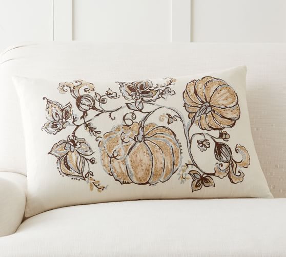 Gilded Pumpkin Palampore Lumbar Decorative Pillow Cover Pottery Barn