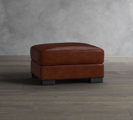 Turner Leather Ottoman With Nailheads Turner Leather Ottoman With Nailheads