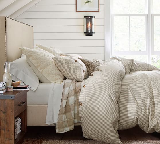 Flax Wheaton Stripe Linen Cotton Blend Patterned Duvet Cover