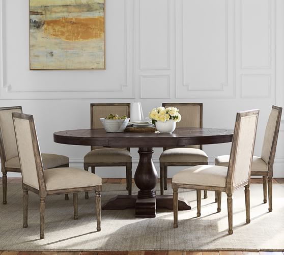 Lorraine Pedestal Extending Dining Table Rustic Brown Pottery Barn
