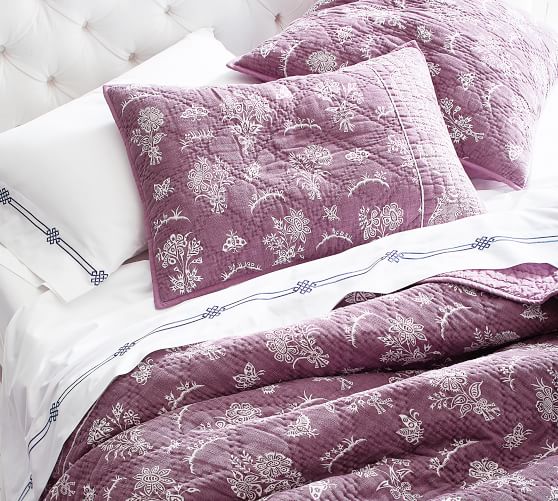 Emilia Embroidered Organic Percale Sheet Set Pottery Barn