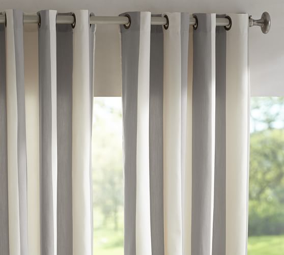 Sunbrella Awning Stripe Outdoor Grommet Curtain Cadet Gray