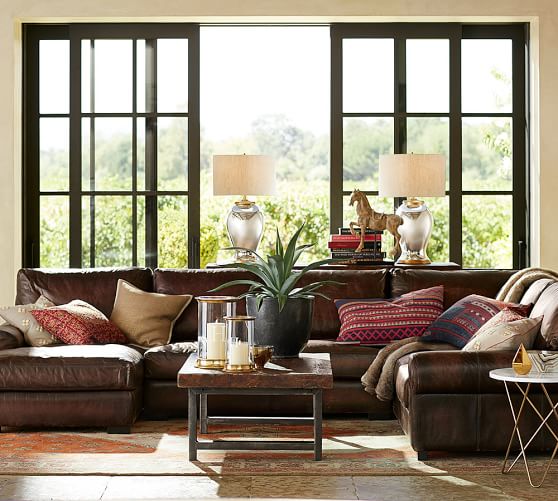 Turner Roll Arm Leather 4 Piece Chaise Sectional Pottery Barn