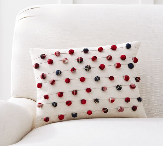 Plaid Pom Pom Lumbar Pillow Cover Pottery Barn