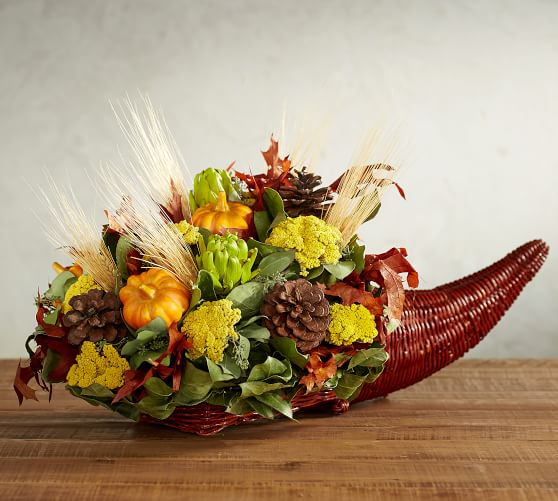 Live Cornucopia Arrangement Artificial Flowers Pottery Barn
