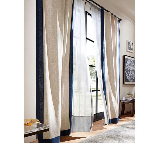 Emery Frame Border Linen Cotton Curtain Oatmeal Ivory Pottery Barn