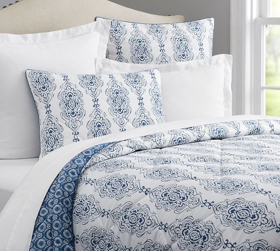 Dessi Print Reversible Comforter Shams Blue Pottery Barn