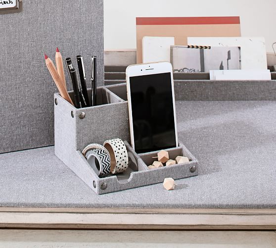 Gray Blythe Linen Desk Accessories Small Organizer Pottery Barn