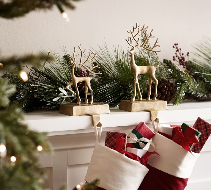 Merry Reindeer Brass Stocking Holder Collection
