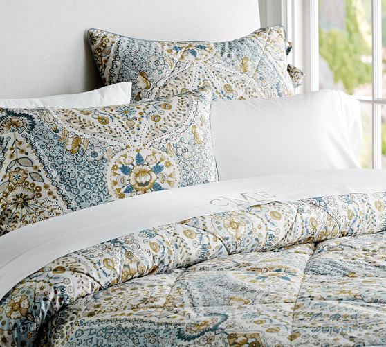 Angie Floral Reversible Comforter Shams Blue Pottery Barn