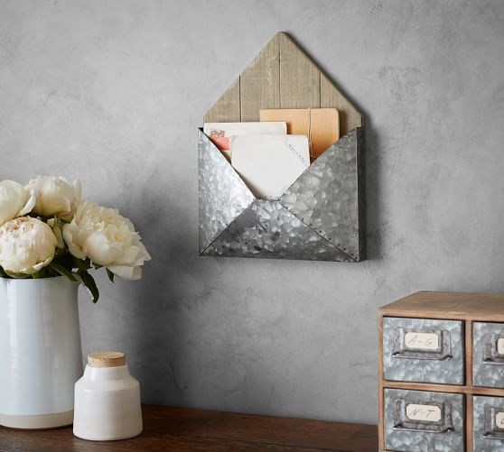 Brokers Wood Galvanized Wall Mount Mail Holder Pottery Barn