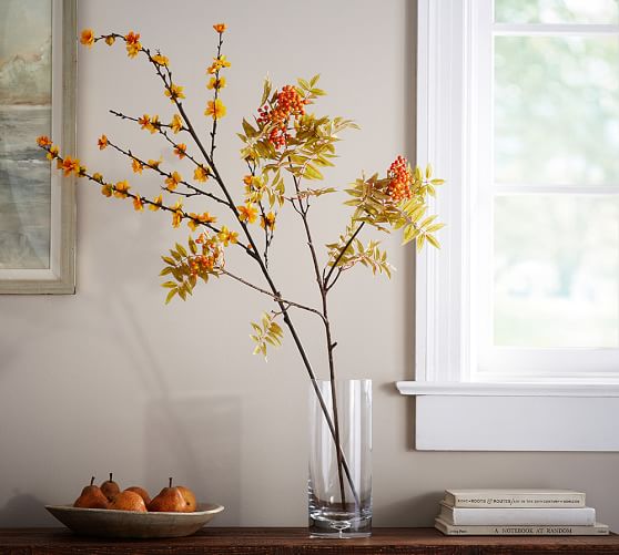 Faux Harvest Berry Branch Artificial Flowers Pottery Barn