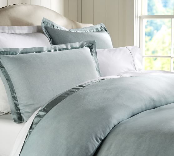 Linen With Silk Trim Patterned Duvet Cover Sham Pottery Barn