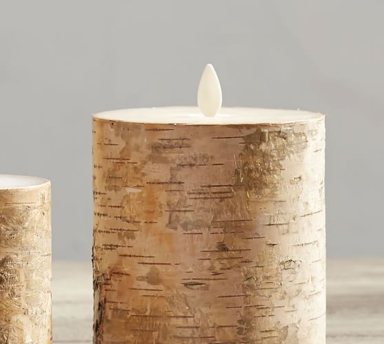 Premium Flicker Flameless Birch Wax Pillar Candle Pottery Barn