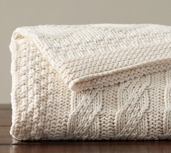 Organic Patchwork Knit Throw Blanket Pottery Barn