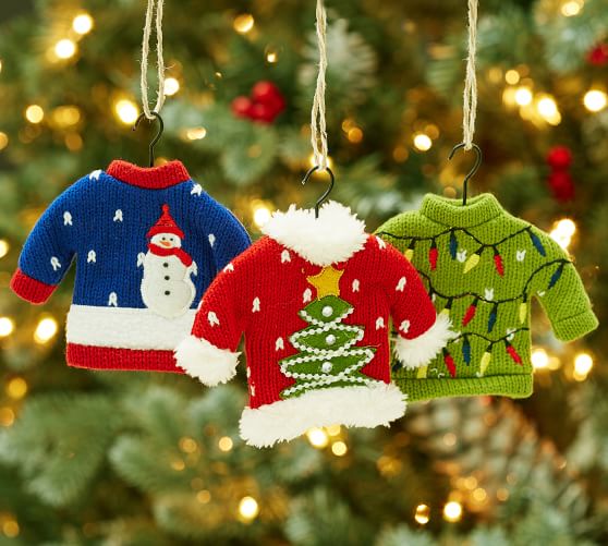 Ugly Sweater Ornaments Set Of 3 Pottery Barn