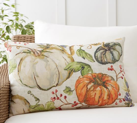 Watercolor Painted Pumpkin Patch Indoor Outdoor Lumbar Pillow