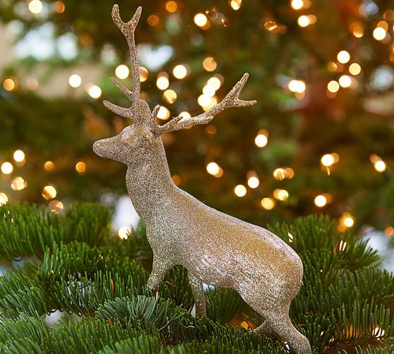 Silver Glitter Reindeer Christmas Ornament Pottery Barn