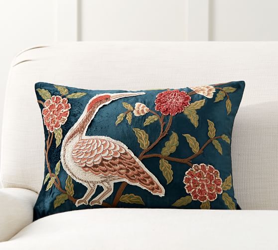 Clifton Bird Embroidered Lumbar Decorative Pillow Cover Pottery Barn