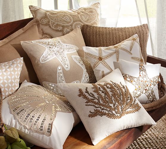 Caicos Coral Embroidered Decorative Pillow Covers Pottery Barn