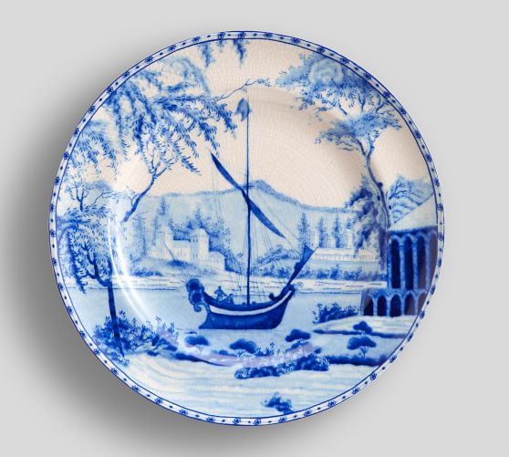 Sophia Chinoiserie Boat Scene Salad Plate Pottery Barn