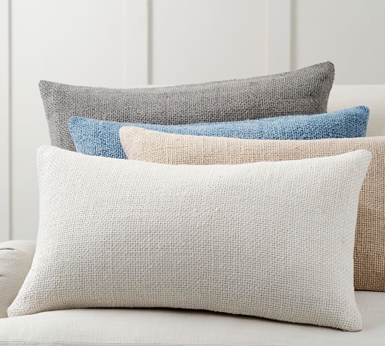 Faye Textured Linen Lumbar Pillow Cover Blue Dusk Pottery Barn