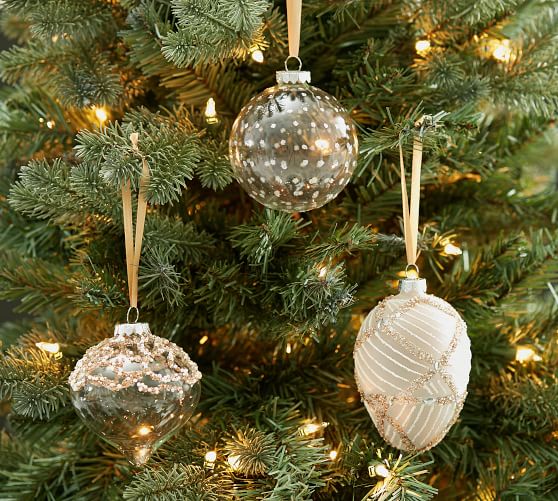 Monique Lhuillier Neve Beaded Glass Christmas Ornaments Set Of 3
