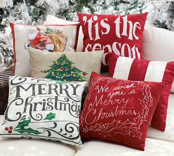 Merry Christmas Sentiment Indoor Outdoor Pillow Pottery Barn