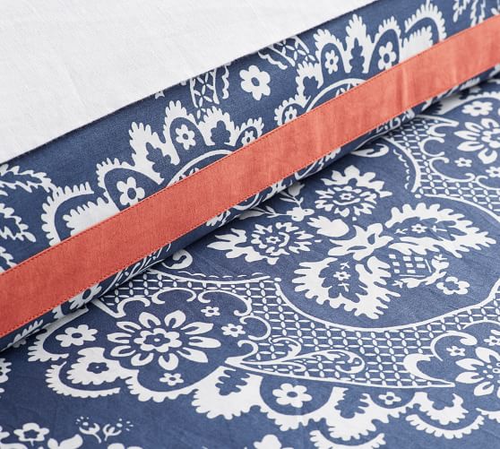 Blue Elaine Damask Patterned Duvet Cover Sham Pottery Barn