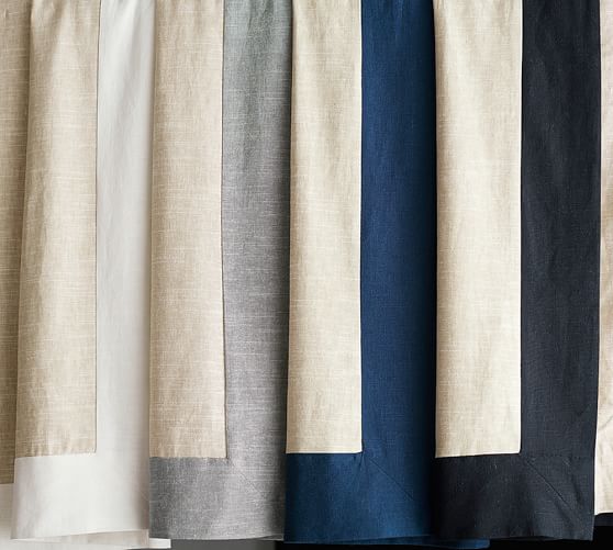 Emery Frame Border Linen Cotton Curtain Oatmeal Ivory Pottery Barn
