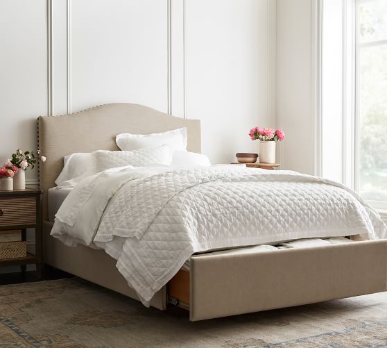 Raleigh Upholstered Curved Low Footboard Storage Bed Pottery Barn