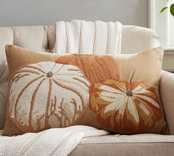 Pumpkin Embroidered Lumbar Decorative Pillow Cover Pottery Barn