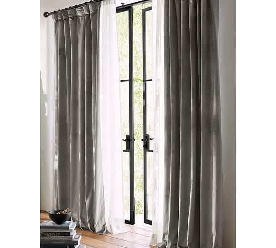 Shiny Velvet Curtain Gray Pottery Barn