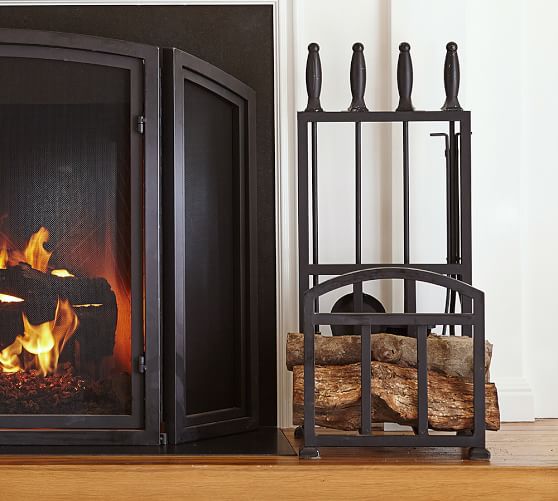Pb Classic Fireplace Log Holder Tool Set Pottery Barn