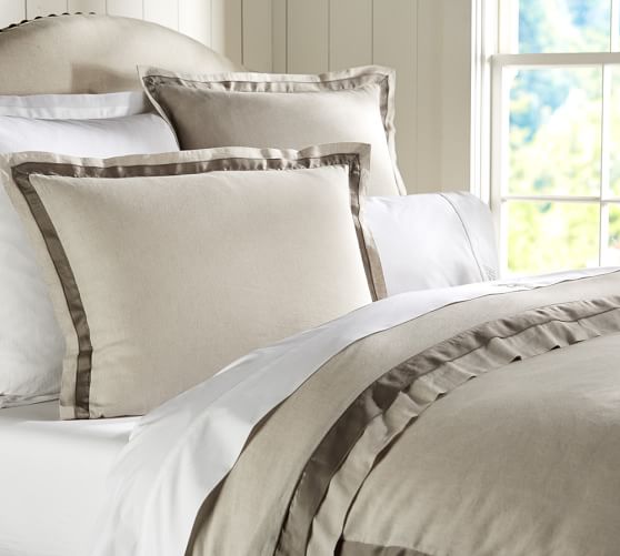 Linen With Silk Trim Patterned Duvet Cover Sham Pottery Barn