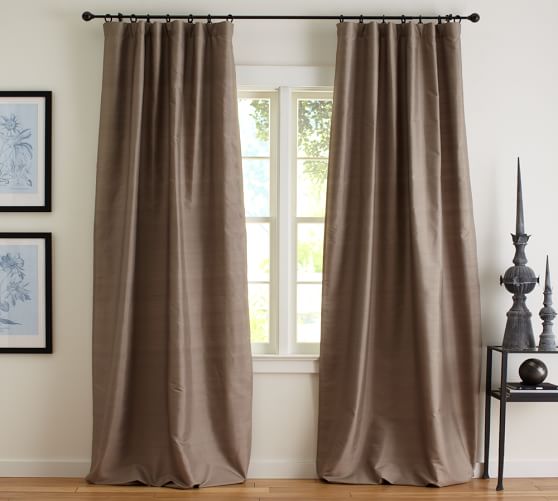Dupioni Silk Pole Pocket Blackout Curtain Brownstone Pottery Barn