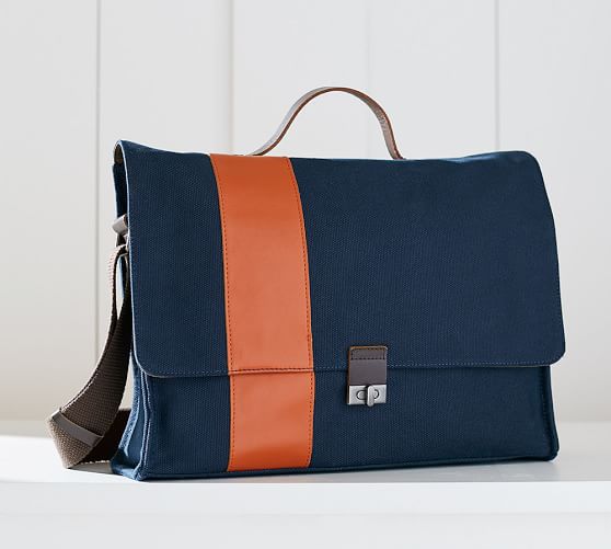 Bradley Leather Canvas Messenger Bag Orange Navy Pottery Barn