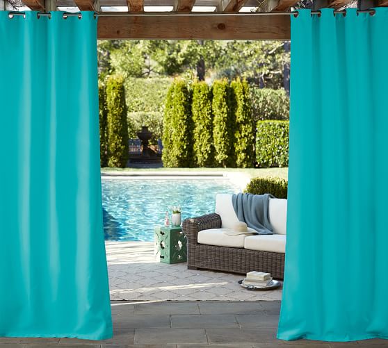 Sunbrella Solid Outdoor Grommet Curtain Aruba Pottery Barn