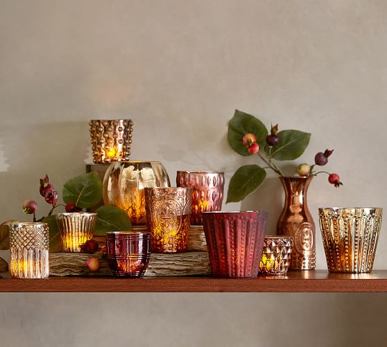 Antiqued Mercury Votive Holder Set Of 6 Gold Candle Holder