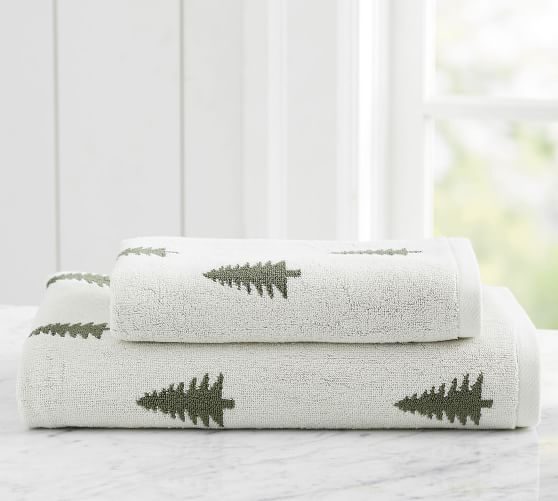 Pine Tree Organic Jacquard Towel Pottery Barn