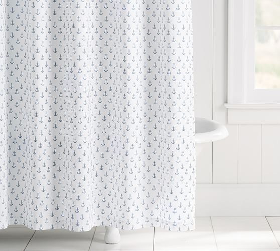 Anchor Print Shower Curtain Pottery Barn