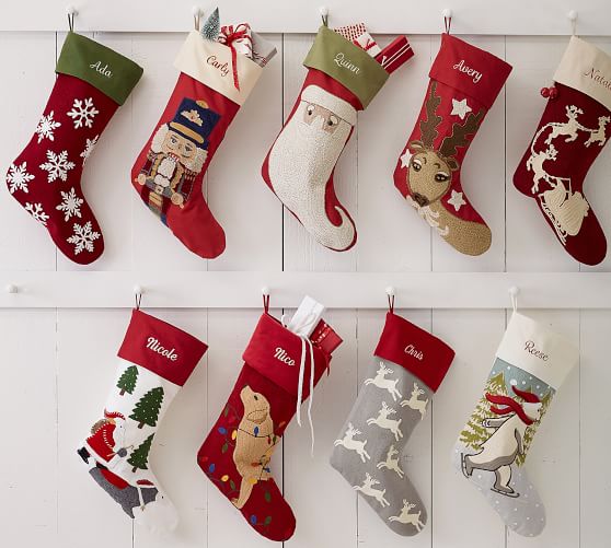 Personalized Holiday Icons Crewel Stockings Pottery Barn