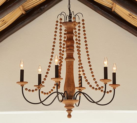 Evelyn Turned Wood Indoor Outdoor Chandelier Pottery Barn