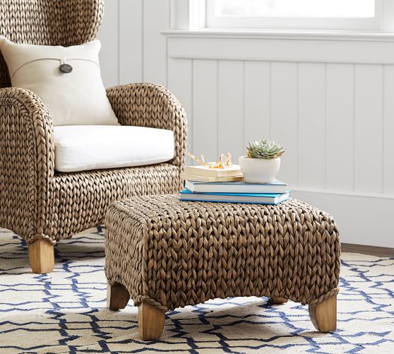 Seagrass Wingback Ottoman Pottery Barn