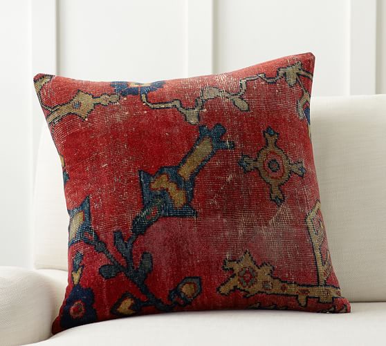 Pottery Barn Damask Pillow Cover Coral Red Ivory 24 sq Bold Color Print New